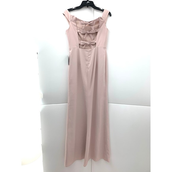 Dessy Collection Off the Shoulder Pale Pink Bow Bridesmaid Full Length Dress 8 - Picture 5 of 5
